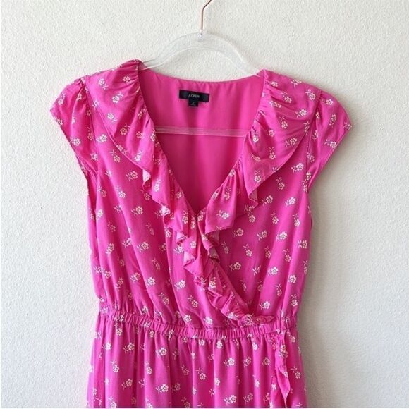 J Crew Vibrant Fuchsia Floral Ruffle Dress - Picture 3 of 11